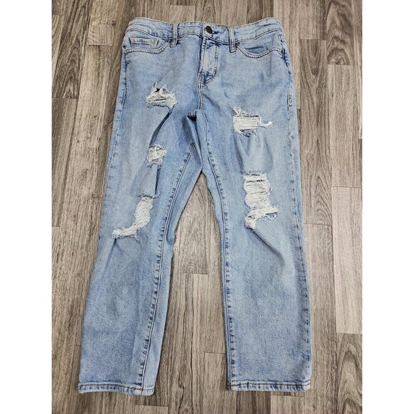 ANA Jeans Womens 4P Blue Mid Rise Boyfriend Distressed Denim Ripped Cropped - Picture 1 of 11